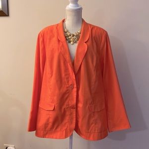 Maggie Barnes women’s plus blazer / jacket orange shine bright fabric size 2X
